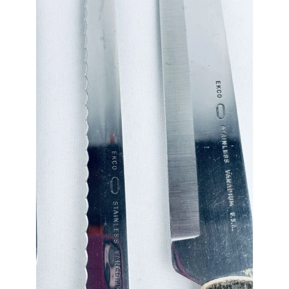 Vintage Ekco Lot Of 6 pc Stainless Vanadium Kitchen Knife‎ Wood Handle USA